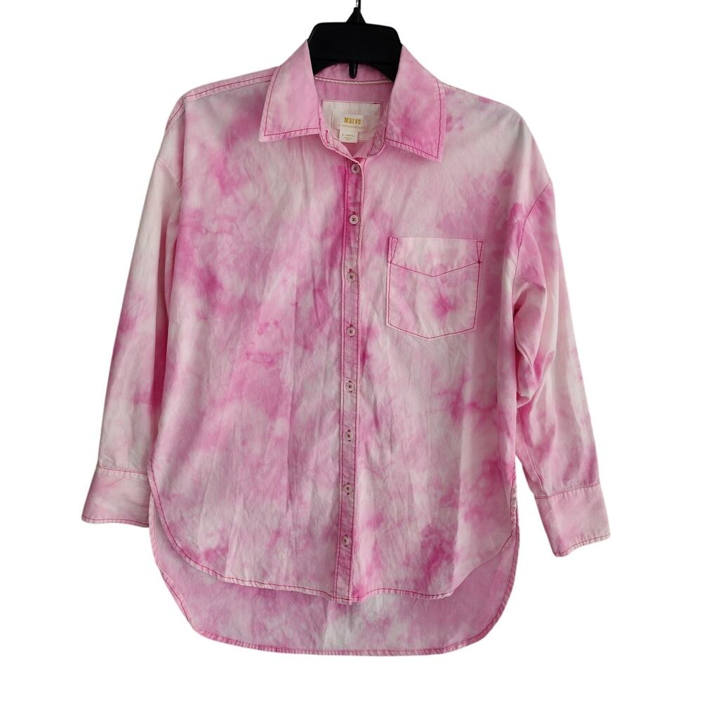 Maeve x Anthropologie Oversized Pink Tie-Dye Longtail Long Slv ButtonUp Shirt XS